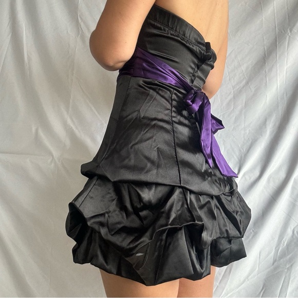 Speechless Black and Purple Ruffled Satin Mini Dress - Picture 3 of 8